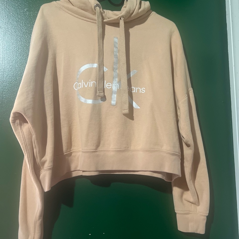 Calvin Klein Tan Cropped Hoodie with Long Sleeves